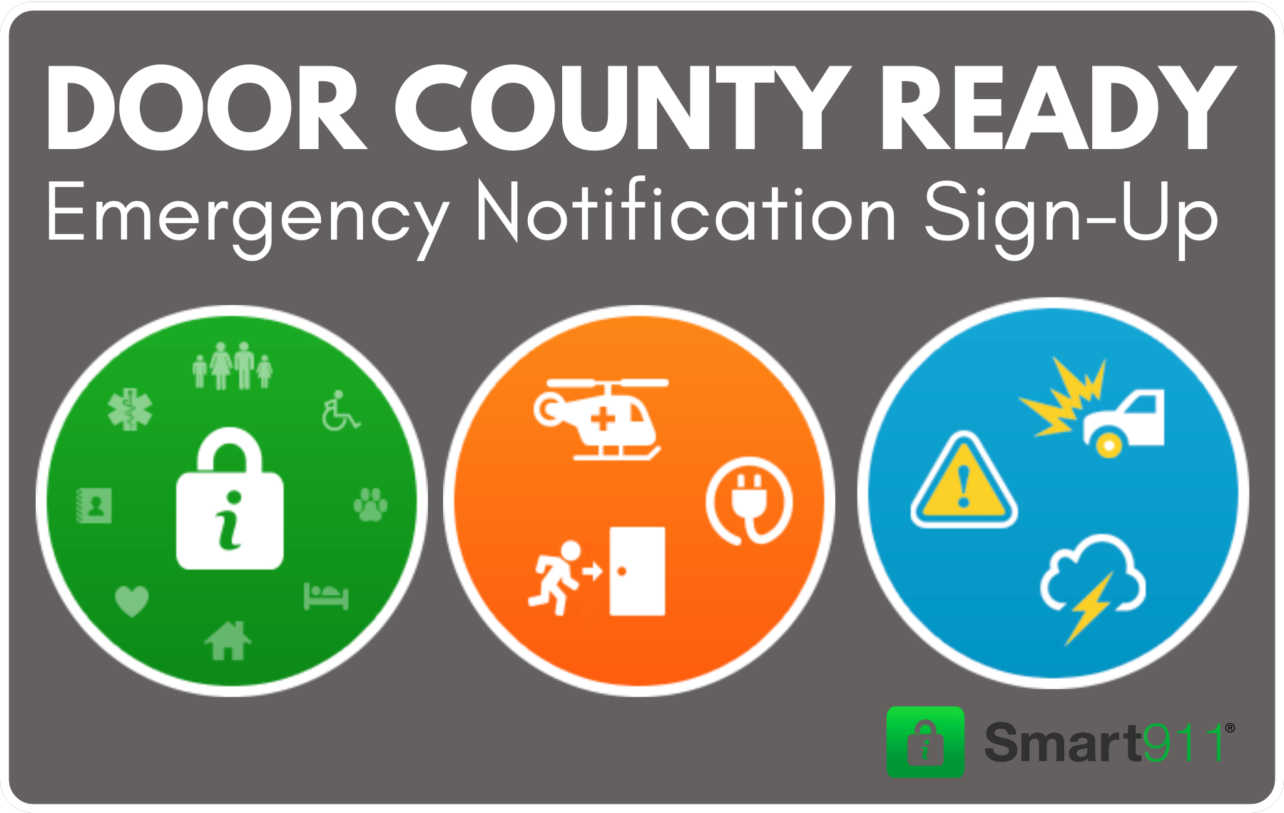 Door County Ready Emergency Notification Sign-Up, links to Smart 911 website